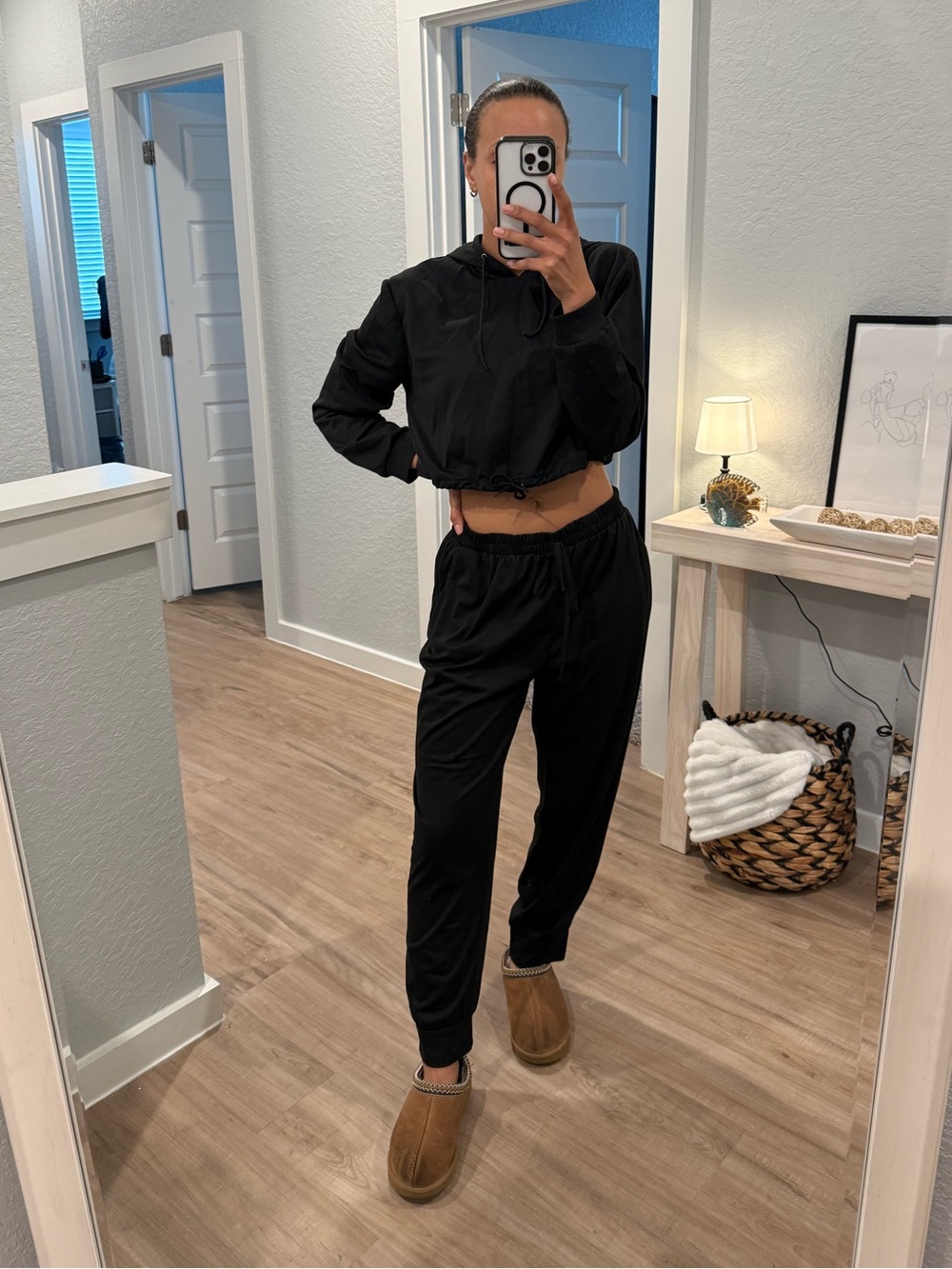 Black Cropped Hoodie & Jogger Lounge Set